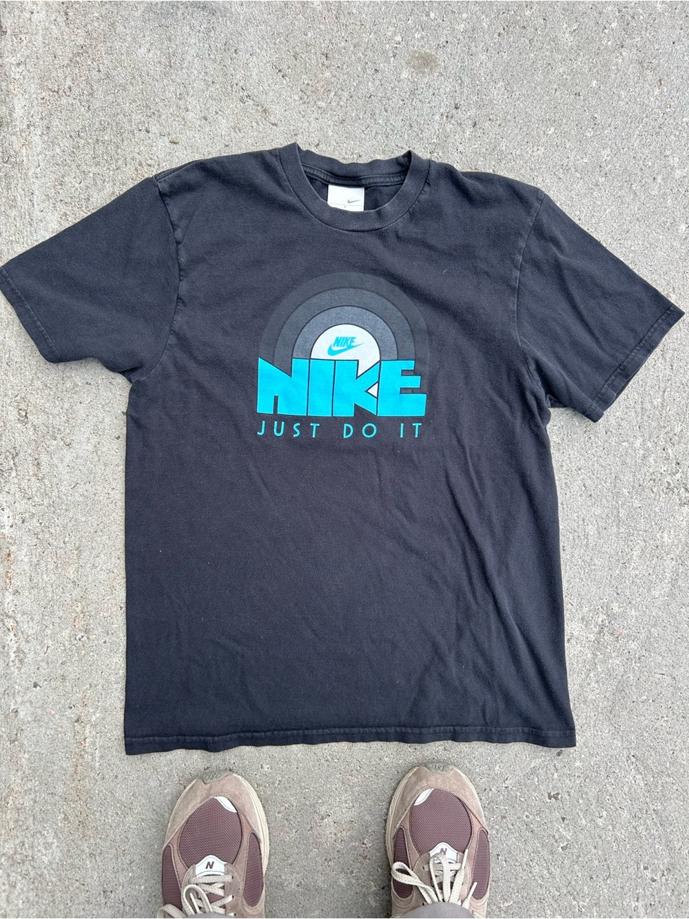 Vintage Nike Navy Blue T-Shirt with Teal Logo